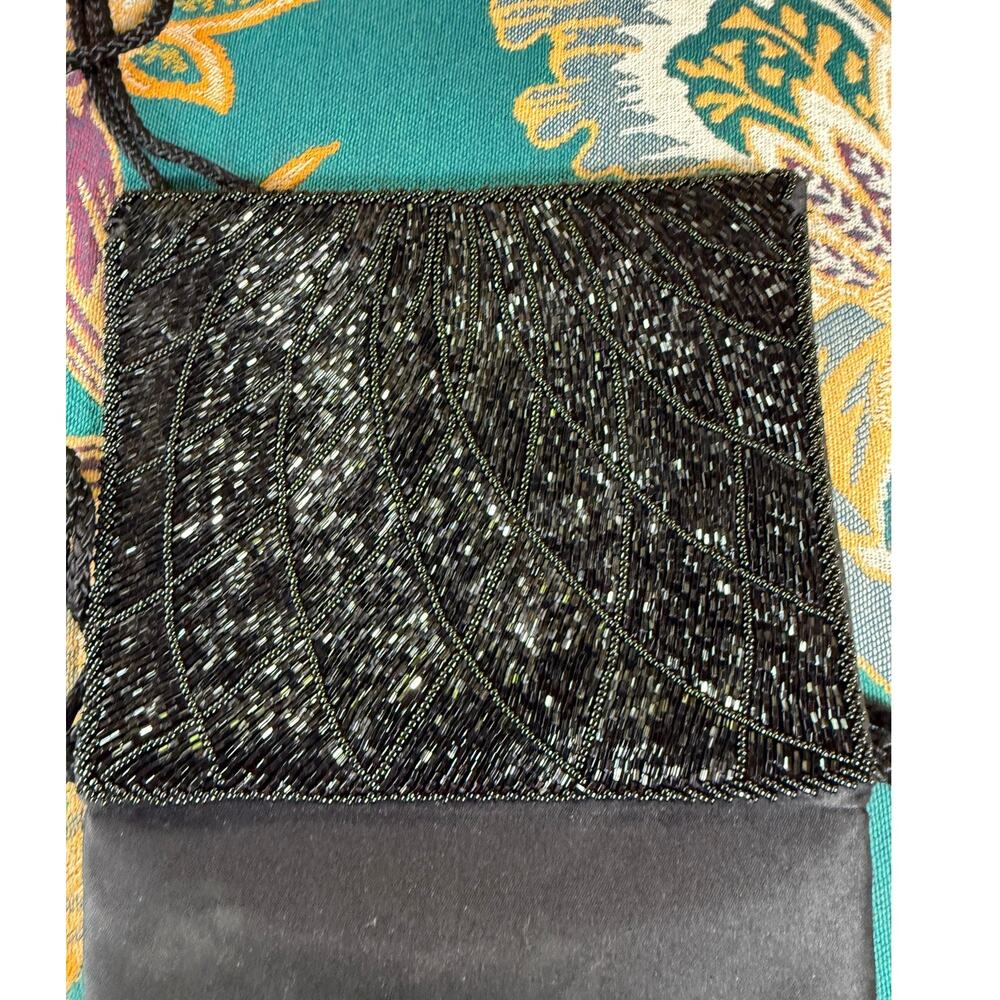 Y2K  Art Deco‎ Black Beaded Purse Crossbody Bag Retro MCM Flapper Gatsby